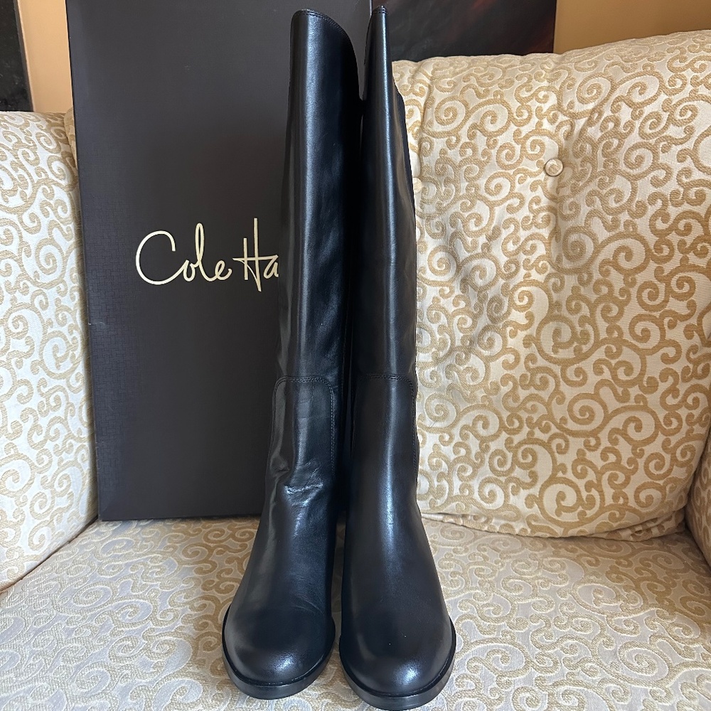 Cole Haan Leather and Suede Tall Black New Boots